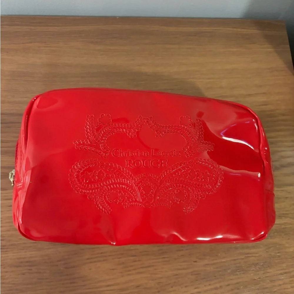 Christian LaCroix Rouge Glossy Red Pouch Makeup Bag Avon Approx 9”x 5”x3”